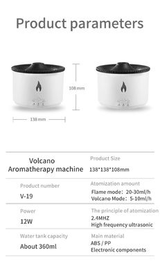Flame LED Light Umidificatore vulcanico da 350 ml con diffusore di aroma di fiamma e lampada notturna